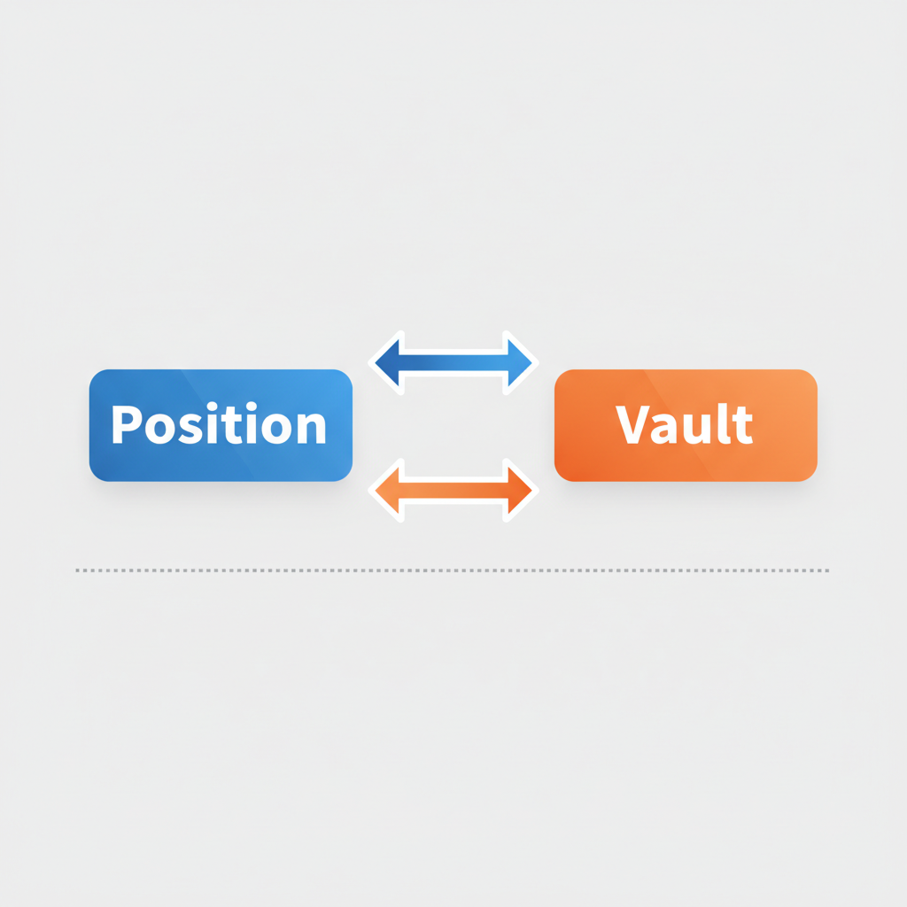 Two Sui objects side by side, Position and Vault, parallel arrows indicating independence, modern UI